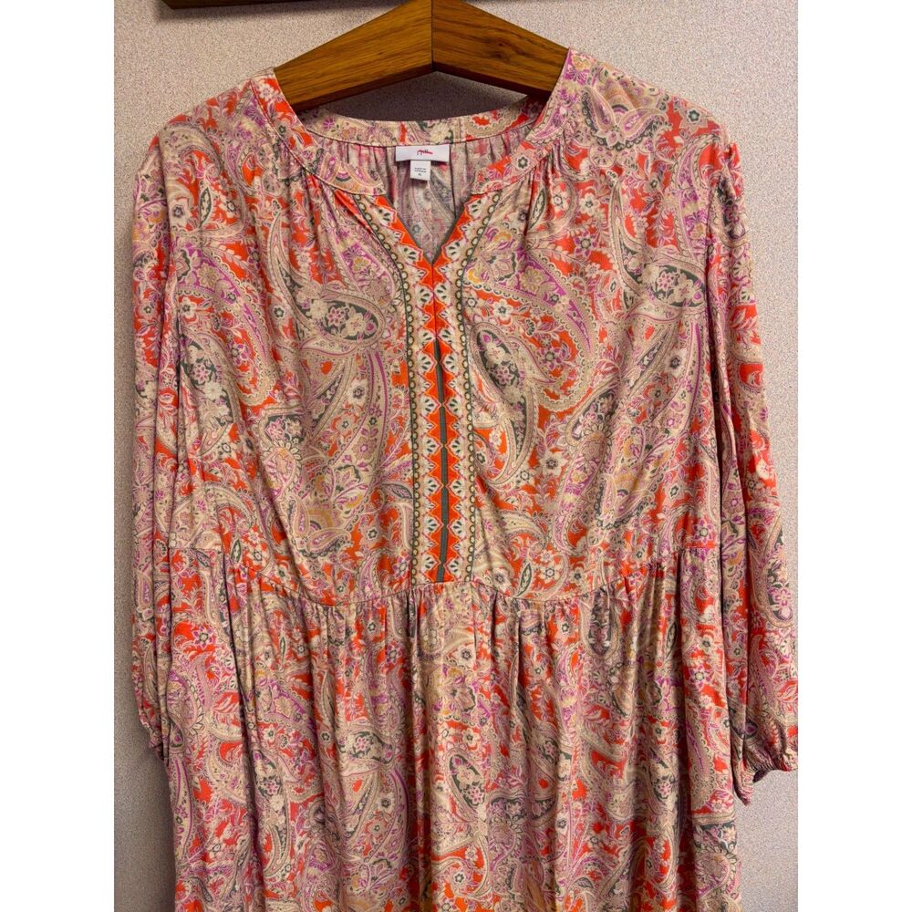 J.Jill Paisley Tiered Babydoll Midi Dress XL Boho Cottage Coastal Coral Pink - Picture 5 of 10